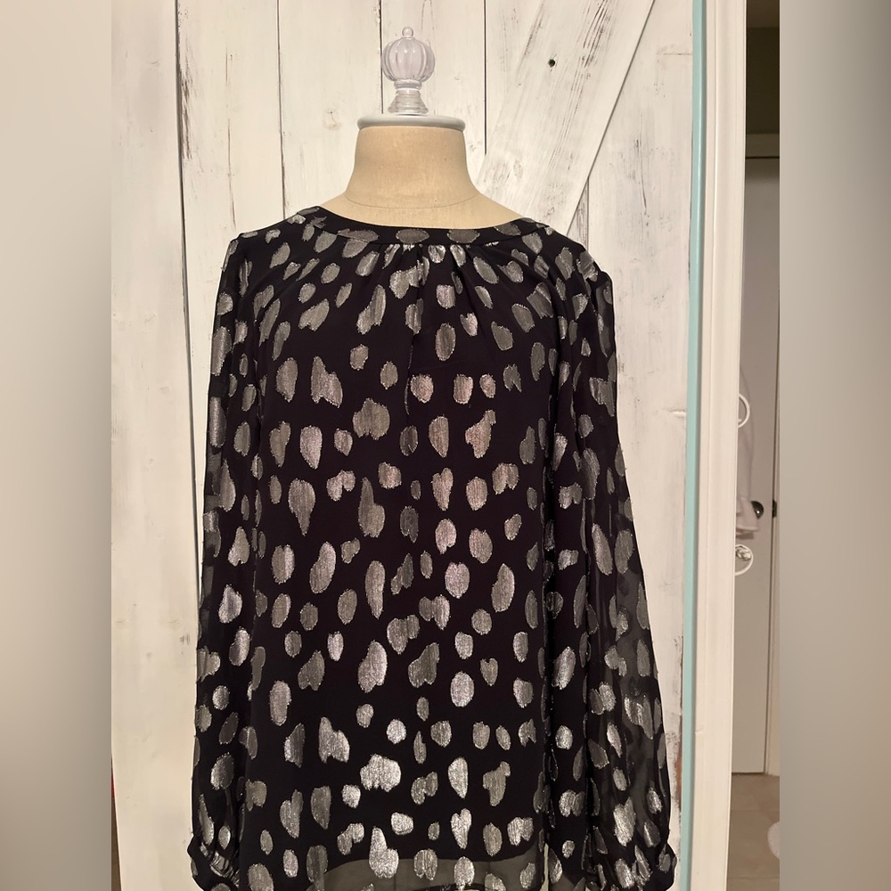 Talbots Black and Silver Patterned Blouse